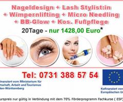 Komplettausbildung Kosmetik Wimpern Needling BB-Glow Nageldesign Fußpflege zertifiziert 20 Tage Plochingen
